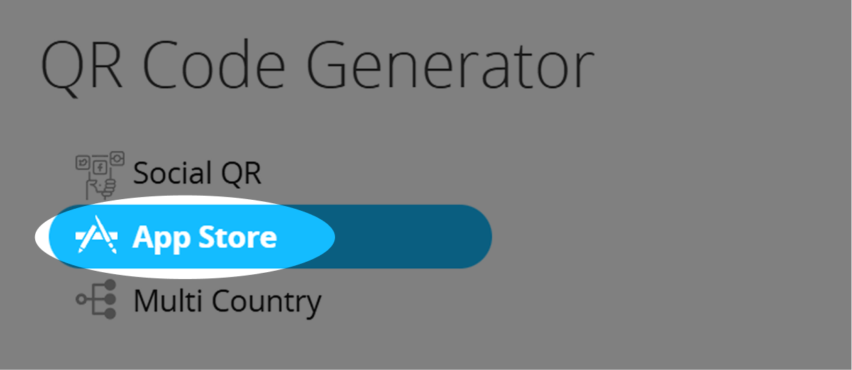 Screenshot mit der Schaltfläche zur Auswahl des QR Code-Typs "App Store" auf der Seite des QR Code-Generators 