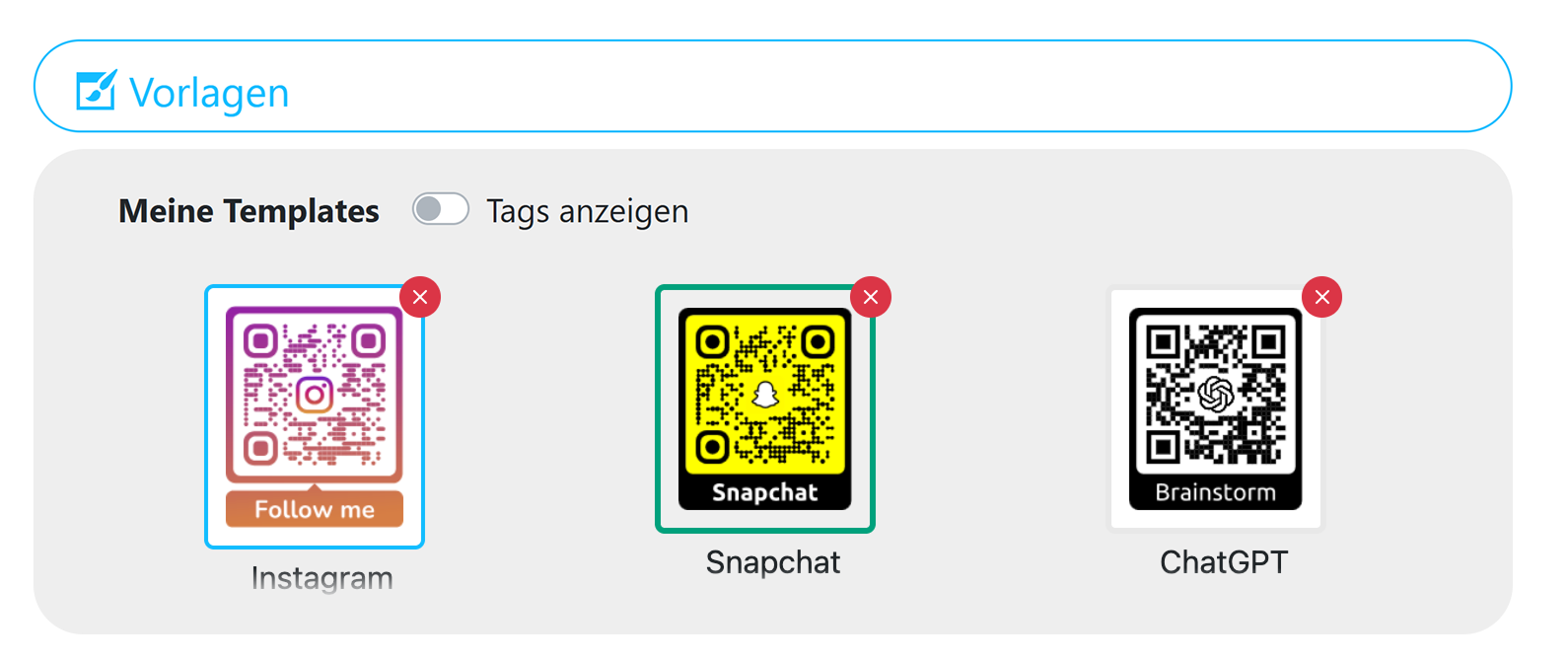 Screenshot Vorlage wird unter "Meine Vorlagen" gespeichert