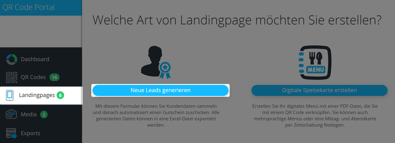 Hervorgehobener Button "Neue Leads generieren"