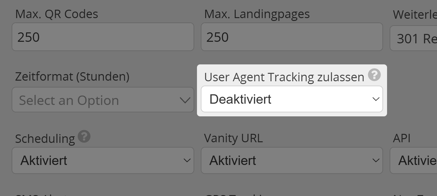 Screenshot der Einstellung "User Agent Tracking" im Tab "Berechtigungen" im Benutzermenü für Administratoren 