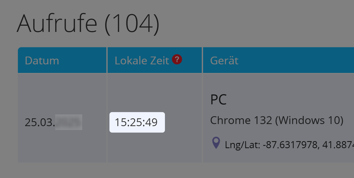 Screenshot des Zeitstempels im 24-Stunden-Format 