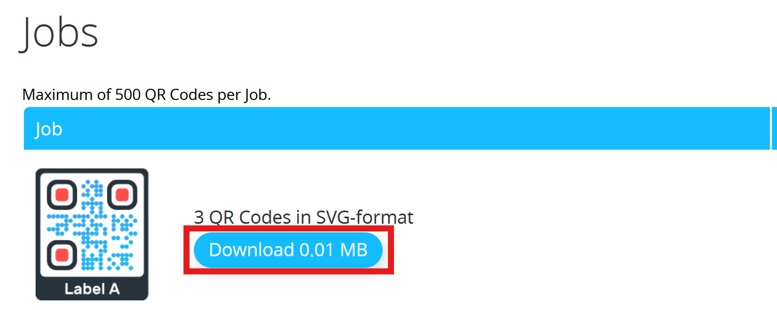 Screenshot Schaltfläche "Download" auf der Seite "Jobs" 